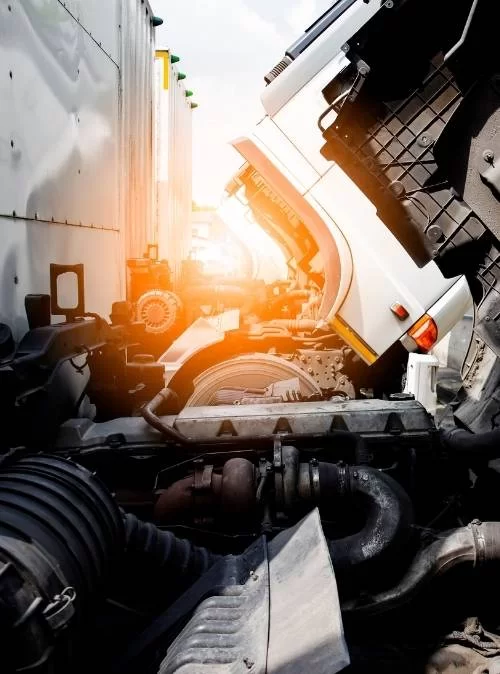 Trucks an opening the engine for repairing and maintenance